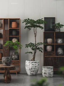 Pot de fleurs vintage en ciment vieilli style Wabi-Sabi de grand diamètre pour usage intérieur/extérieur avec fleurs, lys, <span class=keywords><strong>bambou</strong></span> - Product Image 5