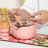 Ensemble de thé matcha japonais en céramique transfrontalier, bol à matcha rose fleur de cerisier en relief avec bec verseur, ensemble de thé Baibenli haut de gamme