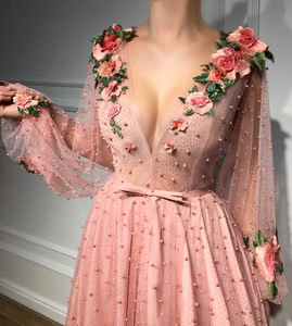 <span class=keywords><strong>Abito</strong></span> da Sposa <span class=keywords><strong>Rosa</strong></span> con Maniche Lunghe in <span class=keywords><strong>Tulle</strong></span>, Perle e Fiori Fatti a Mano, Vestito da Festa di Compleanno per Donne Taglie Forti, <span class=keywords><strong>Abito</strong></span> da Sera per Cerimonie - Product Image 5