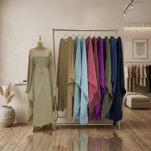 Women AL HIJRAH ABAYAS Dubai Silk Handmade Anti-Wrinkle Abaya Neck Long Sleeve Floor Length Asymmetrical Hem Solid Color Modest - Product Image 3