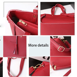 4 buah setelan kulit wanita penjualan terbaik tren Lychee tas kurir selempang 4 potong Set tas tangan PU tunggal wanita - Product Image 4