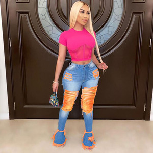 Sexy Women Ripped Jeans Fringe Hollow Out <strong>Ruffle</strong> Flare <strong>Denim</strong> <strong>Pants</strong> High Waist Hole Women Trousers Jeans - Product Image 5