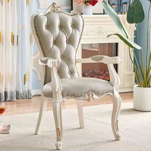 European Style Light Luxury Ivory White Wooden Fabric Chair Multi-functional <b>for</b> Hotel Dressing <b>Table</b> <b>Computer</b> & Mahjong Use - Product Image 2