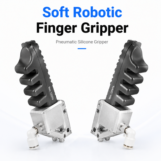 Soft Robotic Finger Gripper Adjustable Force Pneumatic Silicone End Effector for Robot Automation Pick and Place Food Grade