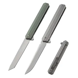 Alta qualidade D2 outdoor caça titanium liga tática dobrável camping auto-defesa canivete com cor prata verde