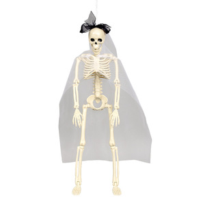 Scheletro Articolato per Decorazioni di Halloween, Sposa e Sposo Scheletrati con Mantello, Velo e Fiocco, Prop in Plastica per Casa Stregata - Product Image 6