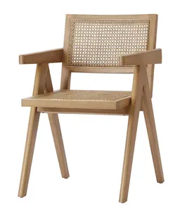 批发北欧藤条餐椅乡村手椅框架实木扶手椅藤椅灰橡胶现代欧洲木制