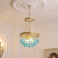 Lustre vintage en cristal doré à perles, avec gouttes turquoise, lampe suspendue de luxe pour salon, décoration d'hôtel