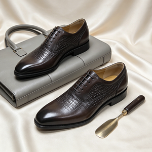 Chaussures Oxford pour hommes de style italien, en cuir gaufré crocodile, chaussures professionnelles formelles pour affaires - Product Image 6