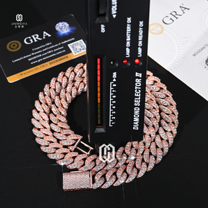 Cadena Cubana de 14 mm con Eslabones Elevados, Latón, Diamantes VVS, Moissanita, Chapado en Oro Rosa, Collar con Piedras, Joyería Hip Hop - Product Image 4