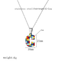 Collier unisexe en acier inoxydable avec pendentif puzzle 26 lettres imprimées en couleur, thème autisme, bijou fantaisie