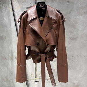 Chaquetas de Mujer Recién Llegadas, Chaqueta de Cuero de Oveja Genuino, Chaquetas de Cuero Granulado Vintage - Product Image 6