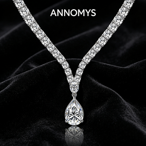 Colar Feminino de Moissanite com Pingente em Pêra, Prata Esterlina 925, Corrente Tennis Graduada, D VVS, Banhado a Ouro Ródio, para Casamento GRA - Product Image 1