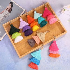 Handmade Bohemian Tassel Keychain Bag <b>Key</b> <b>Chain</b> Charm Handbags Pendant Boho Three Layered Tiered Tassels Keychains Purse Charms - Product Image 2