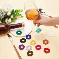 Breloques hexagonales en feutre pour verres à vin, 1.38 pouces, marqueurs d'identification pour verres à tige, fête de dégustation, Festival de mariage