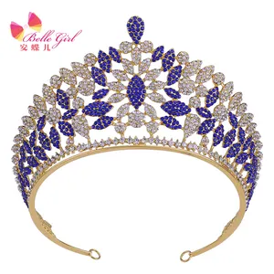 BELLEWORLD H1218 Luxury and high-end blue red rhinestone crowns for queens performance pageant crown coronas y tiaras