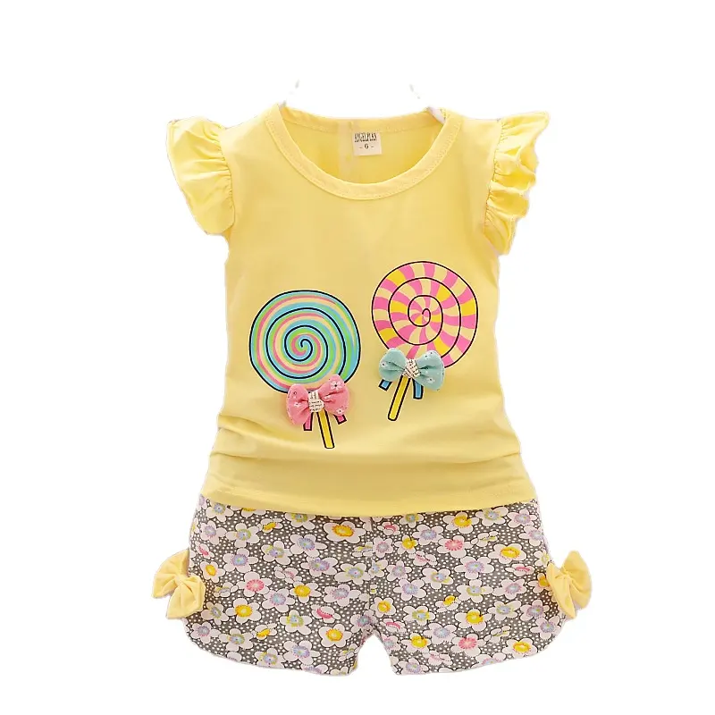 Set di vestiti di 1-4 anni di Design estivo per bambine in cotone senza maniche pantaloni camicia da 2 pezzi Set di vestiti