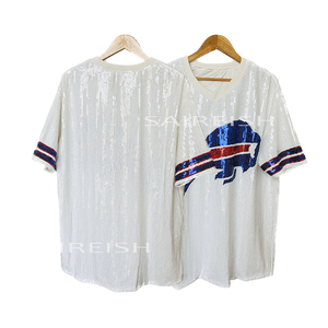 Robe décontractée Saireish grande <span class=keywords><strong>taille</strong></span> <span class=keywords><strong>2XL</strong></span> en jersey blanc à sequins Buffalo, motif lettres Bling Game Day, <span class=keywords><strong>taille</strong></span> naturelle, écologique - Product Image 1
