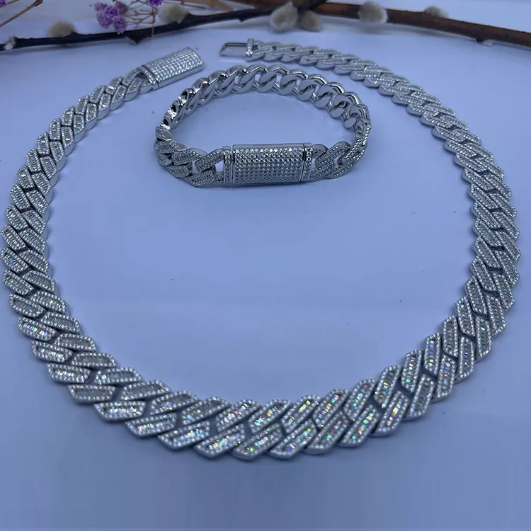 Toptan yeni tasarım 18K 24K altın 925 gümüş buzlu Out 15MM küba zinciri Hip Hop kolye VVS moissanite küba Link zinciri kolye