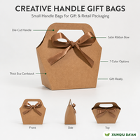 Sac en papier kraft écologique créatif avec poignée découpée et nœud en ruban de satin pour cosmétiques, bijoux, cadeaux et cadeaux d'anniversaire