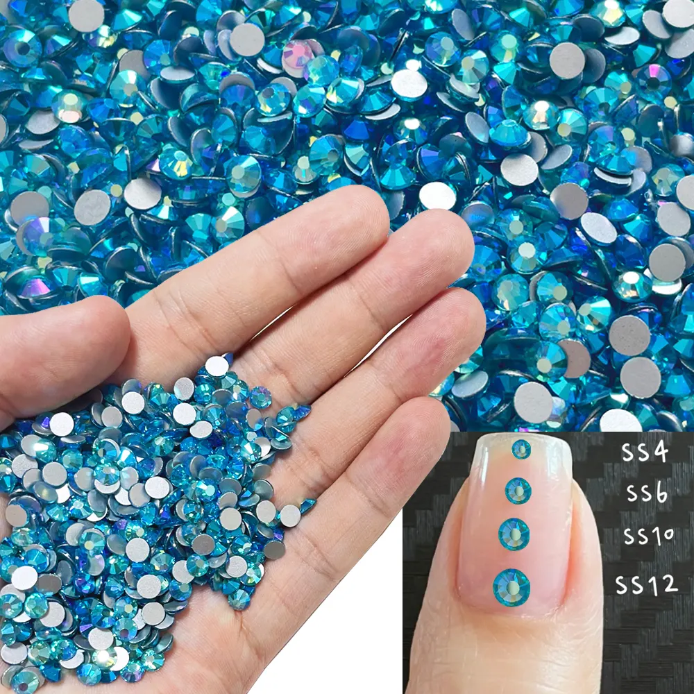 Pierres de verre K9 strass en cristal de taille différente aigue-marine AB SS20 strass non correctifs pour ongles de bricolage