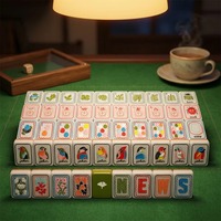 Ubin Mahjong Klasik Retro Amerika 4 Lapis Akrilik Motif Burung dan Bunga 160PCS Set Permainan Mahjong Kustom