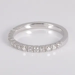 Simply fashion designed 14k white gold diamond 2mm moissanite ring band lady favourite