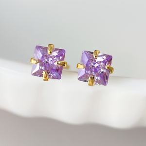 Wholesale Fashion CZ Earrings Jewelry 18K Gold Plated Princess Cubic Zirconia Trendy Studs Earrings for Women - Product Image 4