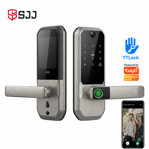 Serrure de porte intelligente SJJ WiFi Direct avec caméra de visiophone, application Tuya, empreinte digitale, clavier, <span class=keywords><strong>carte</strong></span>, interphone, déverrouillage à distance pour portes en aluminium/bois, Cloud - Product Image 1
