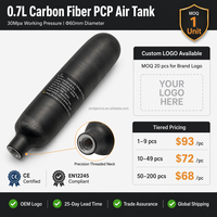 Bouteille d'air en fibre de carbone 0,7L 4500psi 300bar, mini-cylindre composite haute pression pour fusil à air comprimé PCP, paintball, chasse, certifié CE
