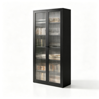 Armoire de rangement autoportante en acier avec porte en verre trempé noir, bibliothèque et unité de classement pour bureau à domicile et salon