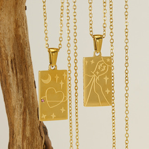 18K Roestvrij Staal <span class=keywords><strong>Tarot</strong></span> Stempel Ketting Vrouwen Persoonlijkheid Mode Hoge Kwaliteit Waterdichte Vierkante Hanger Choker Trui Ketting - Product Image 2