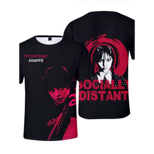 T-shirt <span class=keywords><strong>a</strong></span> maniche corte stampata in 3D con motivo <span class=keywords><strong>a</strong></span> cuore di <span class=keywords><strong>Wednesday</strong></span> Addams, ad asciugatura rapida, in poliestere ad alta resistenza del colore, taglie S-6XL POD - Product Image 5