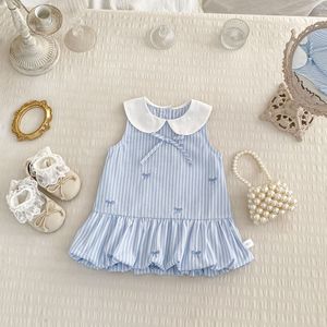 Vestido <span class=keywords><strong>de</strong></span> Verano 2026 para Niñas, sin Mangas, con Lazo, Bordado <span class=keywords><strong>de</strong></span> Flores, Estilo <span class=keywords><strong>Academia</strong></span>, Vestidos a Rayas para Bebés - Product Image 1