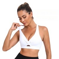 Soutien-gorge de sport pour femme, col en V, rembourré, ajustable, en spandex, haut de gamme, pour le fitness et la course à pied