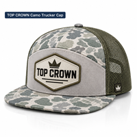 Casquette de camionneur à sept panneaux à profil haut, en tissu camouflage, avec dos en maille respirante et visière plate, pour la chasse et la pêche en extérieur