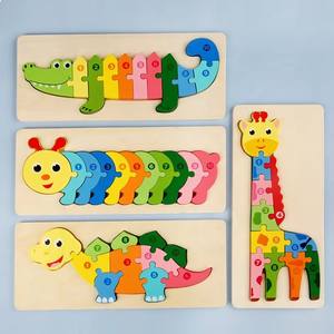 Puzzle in Legno 3D per Bambini, Giocattoli <span class=keywords><strong>Montessori</strong></span>, Puzzle Educativi con Dinosauri e Animali Cartoon - Product Image 5