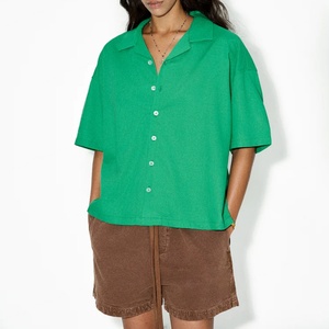 Wholesale <b>Summer</b> Fall 100% Cotton <b>Linen</b> Natural Organic Women Outfits Boxy Fit Short Sleeve Female Hemp <b>Shirt</b> - Product Image 1