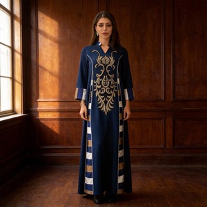 Nouvelle robe Abaya élégante en polyester patchwork pour femmes musulmanes, fournisseur en gros OEM personnalisé - Product Image 1