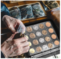 Reliure pour pièces de monnaie A7 en PU, format slim, fermeture à pression, pour mini pièces de monnaie, pages transparentes, reliure pour pièces de monnaie format slim