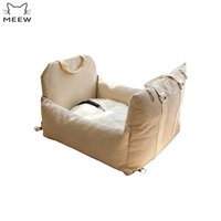 Siège de voiture pliable et réglable pour chien en tissu Oxford et PU, coussin moelleux beige, lit de voyage sécurisé pour petits chiens et chats