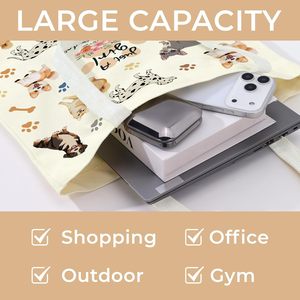 Bolsa de Mano de Lona con Estampado de Perro, Linda y Estética, para Mujer, Reutilizable, Plegable, de Algodón, con Bolsillo con Cremallera, Estilo Informal - Product Image 4