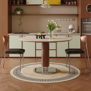 Mesa de comedor redonda de madera maciza estilo Bauhaus con tablero giratorio para comedor de apartamento pequeño - Product Image 4