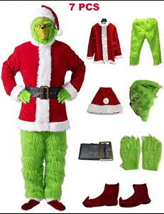 Costumes de monstres à <span class=keywords><strong>cheveux</strong></span> verts Ensemble de vêtements de fête Cosplay Père Noël Costumes de Noël pour adultes Ensemble de performance de scène à fourrure - Product Image 3