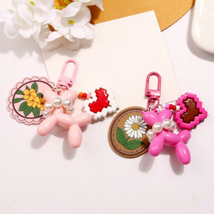 Nuevo Llavero Colgante de Perro de Burbujas con Patrón de Color Sólido de Acrílico de Dibujos Animados, Accesorio Creativo de Bloques de Construcción con Doble Corazón para Auriculares - Product Image 4