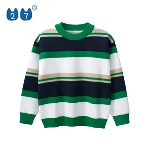 Suéter de punto a rayas para niños y niñas, jersey de cuello redondo de algodón 100% Unisex para invierno - Product Image 1