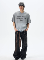 American Retro Yellow Mud Dyed Ripped Jeans pour hommes Loose Straight-Leg Pants Washed Technique High Street Style Rivet Washable