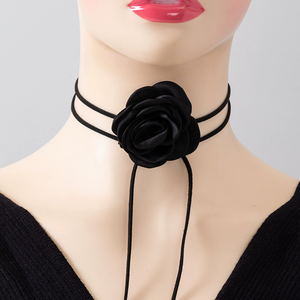 Kalung mawar buatan tangan rantai leher Choker beludru bunga panjang DIY untuk wanita perhiasan kalung leher kerah bunga perjamuan - Product Image 4