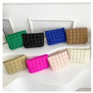 Korean Fashion Padded Quilted Makeup Bag Women'S Portable Clutch Bag Puffer Cosmetic Bag Lipstick Brush Storage Cosmetic Case