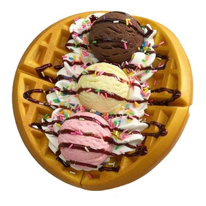 Maquette réaliste de gaufre belge 3Scoop Ice Cream, fausse présentation de dessert, accessoire de décoration pour café, magasin, vitrine commerciale, présentation artificielle - Product Image 1